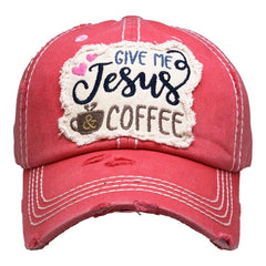 Baseball Cap Adjustable Give Me Jesus and Coffee Womens Lady Distressed Vintage Look