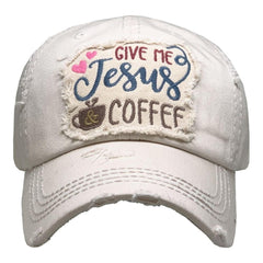 Baseball Cap Adjustable Give Me Jesus and Coffee Womens Lady Distressed Vintage Look