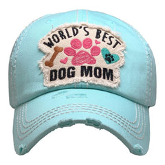 Baseball Cap Adjustable Worlds Best Dog Mom Womens Lady Distressed Vintage Look