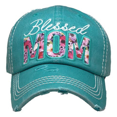 Blessed Mom Christian | Mothers Day | Factory Distressed Vintage  Women's Cap Patch-Embroidery Hat Baseball