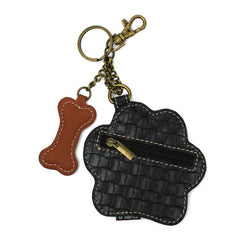 Chala Dog Paw Print Black White Key Chain - Coin Purse - Dog Lovers - Dog Mom