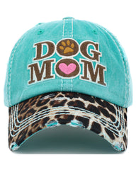 Leopard Print DOG MOM | Factory Distressed Vintage  Women's Cap Patch-Embroidery Hat Baseball