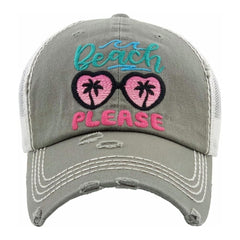 Summer Beach Embroidery Please Distressed Vintage Women's Cap Hat Baseball Cap