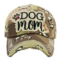 DOG MOM | Factory Distressed Vintage  Women's Cap Patch-Embroidery Hat Baseball