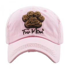 Fur Mom Paw | Factory Distressed Vintage  Women's Cap Patch-Embroidery Hat Baseball - NoveltyGal