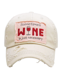 Retro Style Sometime Wine is Necessary Factory Distressed Vintage Women's Cap Hat Baseball Cap