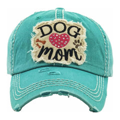 DOG MOM | Factory Distressed Sequin Vintage Women's Cap Patch-Embroidery Hat Baseball
