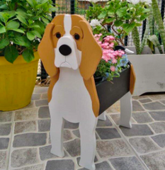 3D White Tan Black Beagle Wooden Home Decor Flowerpot Durable and Cute Planter Garden Flowerpot
