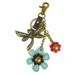 Chala Summer Dragonfly and Flower Print - Bronze Yellow Orange Summer Spring Sun Flower Charming Key Chain Flower Key Ring Mom