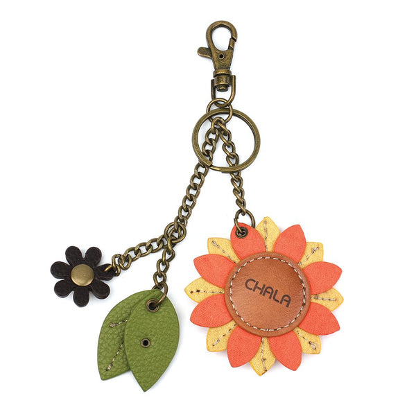 Chala Mini Summer Big Sunflower Print - Bronze Yellow Orange Summer Spring Sun Flower Charming Key Chain Flower Key Ring Mom