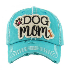 DOG MOM | Factory Distressed Vintage  Women's Cap Patch-Embroidery Hat Baseball - NoveltyGal