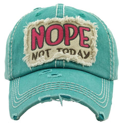 Baseball Cap Adjustable Nope Not Today Christian Hat Womens Lady Distressed Vintage Look