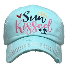 Baseball Cap Adjustable Sun Kissed Sunny Beach Cap Hat Womens Lady Distressed Vintage Look