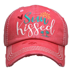 Baseball Cap Adjustable Sun Kissed Sunny Beach Cap Hat Womens Lady Distressed Vintage Look