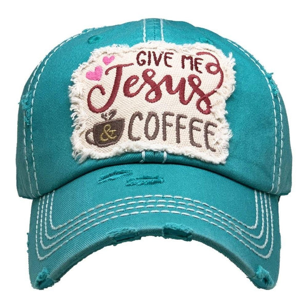 Baseball Cap Adjustable Give Me Jesus and Coffee Womens Lady Distressed Vintage Look