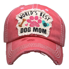 Baseball Cap Adjustable Worlds Best Dog Mom Womens Lady Distressed Vintage Look