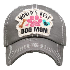 Baseball Cap Adjustable Worlds Best Dog Mom Womens Lady Distressed Vintage Look