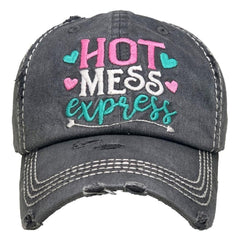 Hot Mess Express | Factory Distressed Vintage  Women's Cap Patch-Embroidery Hat Baseball