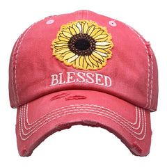 Baseball Cap Adjustable Sunflower Blessed Christian Sunny Beach Cap Hat Womens Lady Distressed Vintage Look