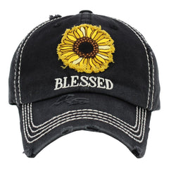 Baseball Cap Adjustable Sunflower Blessed Christian Sunny Beach Cap Hat Womens Lady Distressed Vintage Look