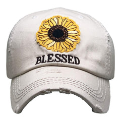 Baseball Cap Adjustable Sunflower Blessed Christian Sunny Beach Cap Hat Womens Lady Distressed Vintage Look