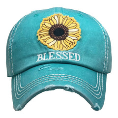 Baseball Cap Adjustable Sunflower Blessed Christian Sunny Beach Cap Hat Womens Lady Distressed Vintage Look