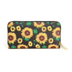 Women Novelty Sunflower Print wallet credit card holder with Sunflower print  Long Wallet Cell Phone Holder