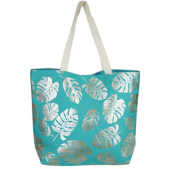 LARGE METALLIC CANVAS PALM LEAF TOTE BAG LARGE BEACH BAG TOTE GOLD SUMMER