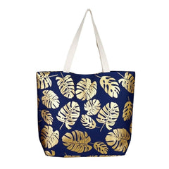 LARGE METALLIC CANVAS PALM LEAF TOTE BAG LARGE BEACH BAG TOTE GOLD SUMMER