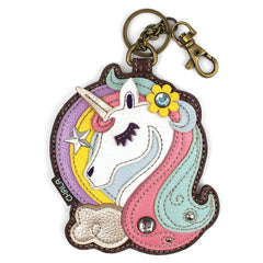 Chala Unicorn Pink White  Brown Key Chain - Coin Purse - Unicorn Lovers - Pet Mom