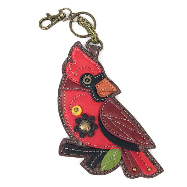 CHALA SYNTHETIC LEATHER RED CARDINAL - KEY FOB/COIN PURSE KEYCHAIN PURSE FOR WOMEN