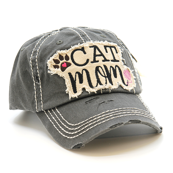 Womens Distressed Vintage Cat Mom  Baseball Cap Hat Vintage Pet Lovers