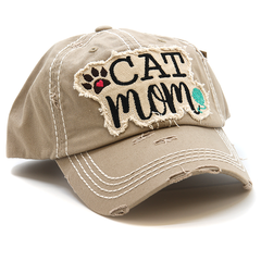 Womens Distressed Vintage Cat Mom  Baseball Cap Hat Vintage Pet Lovers