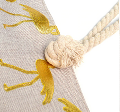 LARGE GOLD FLAMINGO WOMEN TOTE BAG LARGE BEACH BAG TOTE GOLD SUMMER - NoveltyGal