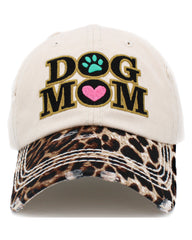Leopard Print DOG MOM | Factory Distressed Vintage  Women's Cap Patch-Embroidery Hat Baseball