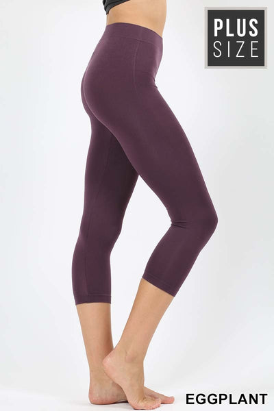 PLUS WOMEN LADIES PURPLE COTTON CAPRI LEGGINGS