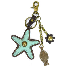 Chala Mini Starfish Flower Beach Fish Print - Bronze Flower Charming Key Chain Flower Mom Starfish Flower Mom Keyring Purse