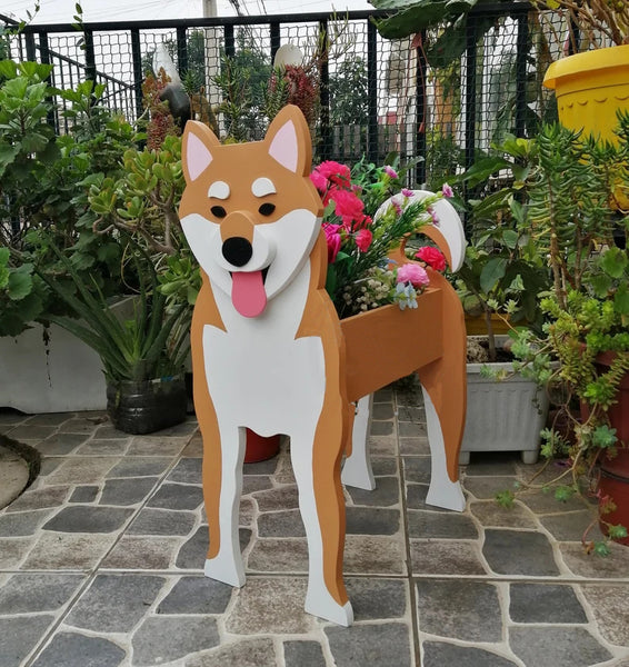 of 3D Tan & White Shiba Inu Wooden Home Decor Flowerpot Durable and Cute Planter Garden Flowerpot