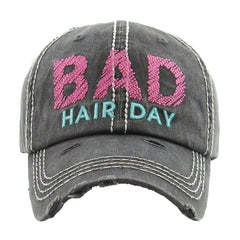 Bad Hair Day | Factory Distressed Vintage  Women's Cap Patch-Embroidery Hat Baseball - NoveltyGal