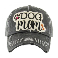 DOG MOM | Factory Distressed Vintage  Women's Cap Patch-Embroidery Hat Baseball - NoveltyGal