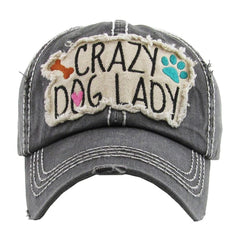Crazy DOG MOM | Factory Distressed Vintage  Women's Cap Patch-Embroidery Hat Baseball - NoveltyGal
