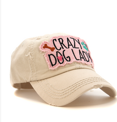 Crazy DOG MOM | Factory Distressed Vintage  Women's Cap Patch-Embroidery Hat Baseball - NoveltyGal