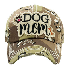 DOG MOM | Factory Distressed Vintage  Women's Cap Patch-Embroidery Hat Baseball