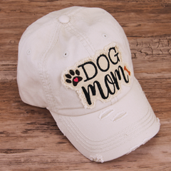 DOG MOM | Factory Distressed Vintage  Women's Cap Patch-Embroidery Hat Baseball - NoveltyGal