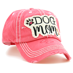 DOG MOM | Factory Distressed Vintage  Women's Cap Patch-Embroidery Hat Baseball - NoveltyGal