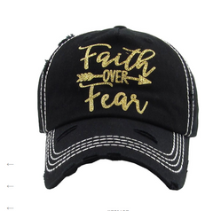 Faith Over Fear Trucker | Factory Distressed Vintage  Women's Cap Patch-Embroidery Hat Baseball