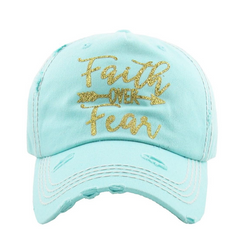 Faith Over Fear Trucker | Factory Distressed Vintage  Women's Cap Patch-Embroidery Hat Baseball