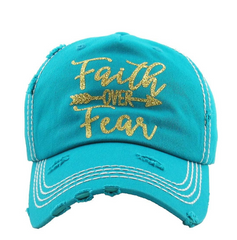 Faith Over Fear Trucker | Factory Distressed Vintage  Women's Cap Patch-Embroidery Hat Baseball