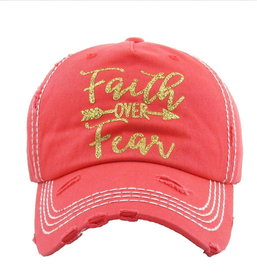 Faith Over Fear Trucker | Factory Distressed Vintage  Women's Cap Patch-Embroidery Hat Baseball