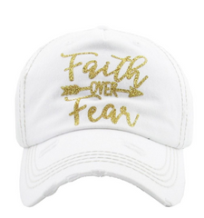 Faith Over Fear Trucker | Factory Distressed Vintage  Women's Cap Patch-Embroidery Hat Baseball